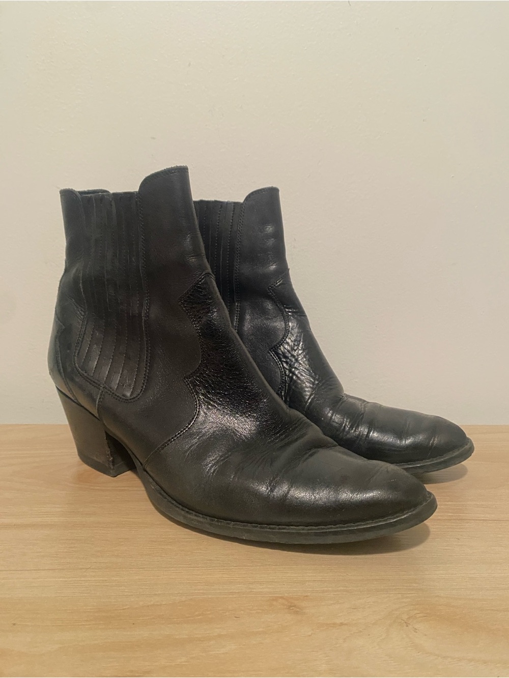 Minelli Black Leather Western Ankle Boots Women’s 10